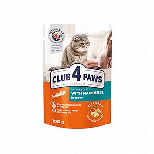 CLUB 4 PAWS פאוץ' לחתול מקרל ברוטב CLUB 4 PAWS פאוץ' לחתול מקרל ברוטב