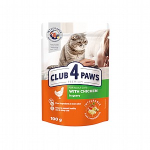 CLUB 4 PAWS פאוץ` לחתול עם עוף ברוטב 100 גרם CLUB 4 PAWS פאוץ` לחתול עם עוף ברוטב 100 גרם