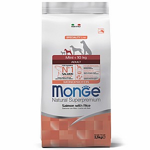 מונג' מזון סופר פרימיום סלמון לכלבים בוגרים מגזעים קטנים 2.5 ק"ג Monge מונג' מזון סופר פרימיום סלמון לכלבים בוגרים מגזעים קטנים 2.5 ק"ג Monge